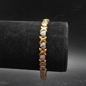FAS 925 Gold Plated Hugs Kisses Bracelet Hearts Sterling Silver